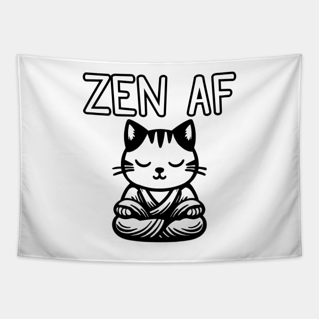 Cute Zen AF Meditating Cartoon Monk Cat Tapestry by Elvdant