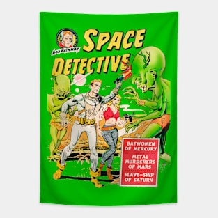 space green aliens detective martians retro attack humans vintage comic Tapestry