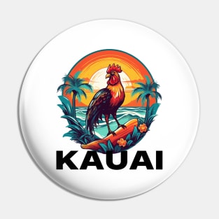 Kauai Hawaii - Rooster (with Black Lettering) Pin