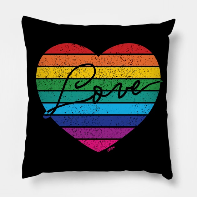 Retro Rainbow Love Heart Pillow by meownarchy