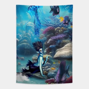 Wonderful mermaid with jellyfish Tapestry