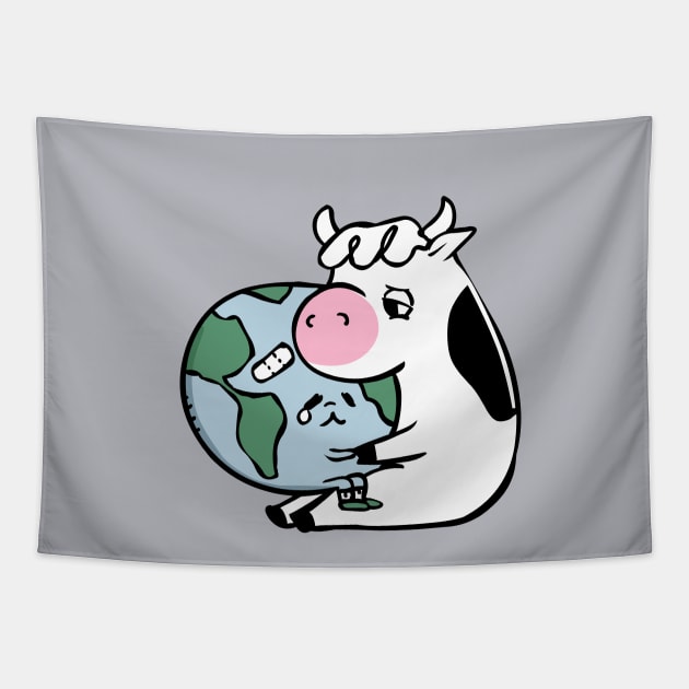 World Hugs Cow Tapestry by huebucket