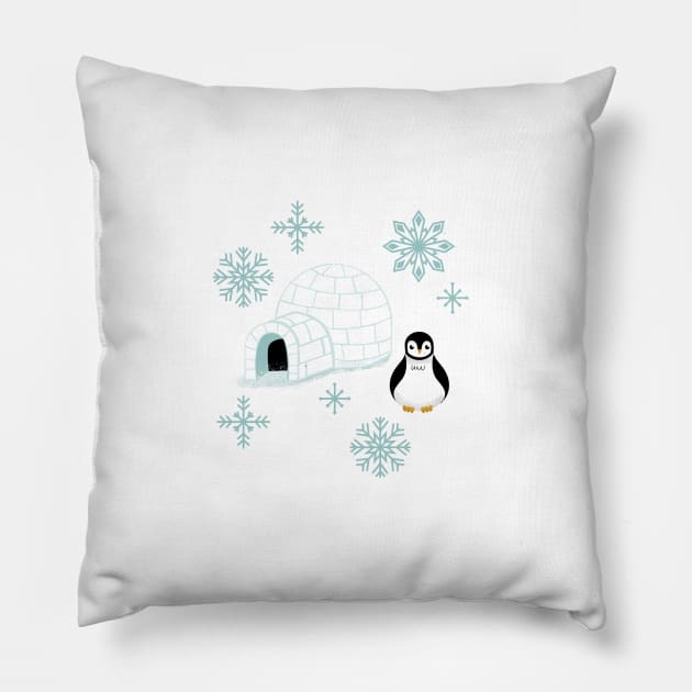 Penguins + Snowflakes Pillow by latheandquill