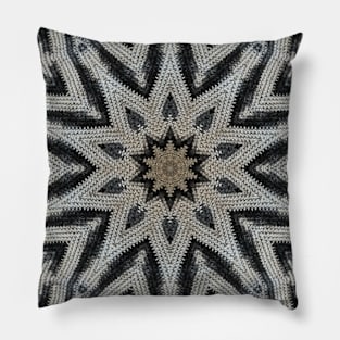 Textured Mandala Kaleidoscope in Black and Grey (Gray) Pillow