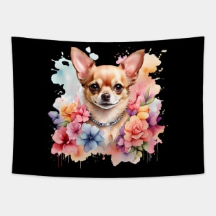 A chihuahua decorated with beautiful watercolor flowers Tapestry