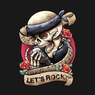 Lets Rock Rock&Roll Skeleton Hand Vintage Retro Rock Concert T-Shirt