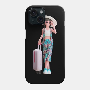 3D Summer Female Wearing Sunglasses and Beach Hat Phone Case