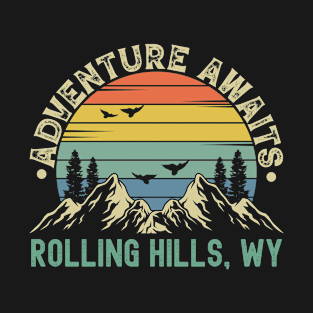 Rolling Hills, Wyoming - Adventure Awaits - Rolling Hills, WY Vintage Sunset T-Shirt