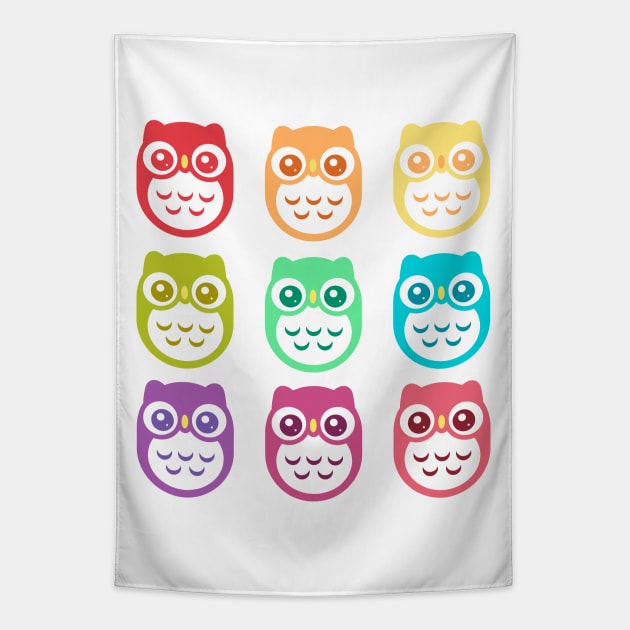 Rainbow Cute Pastel Baby Owls Tapestry by ClaudiaRinaldi