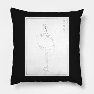 Eastern Great White Egret Digitally Enhanced Black And White Pillow