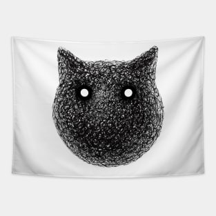 Cat Face Round Black and White Grungy and Scribble Style Hand Drawn Illustration Tapestry