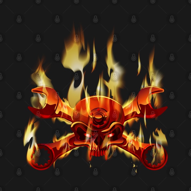 Metal Jolly Roger in flame by Mechanik