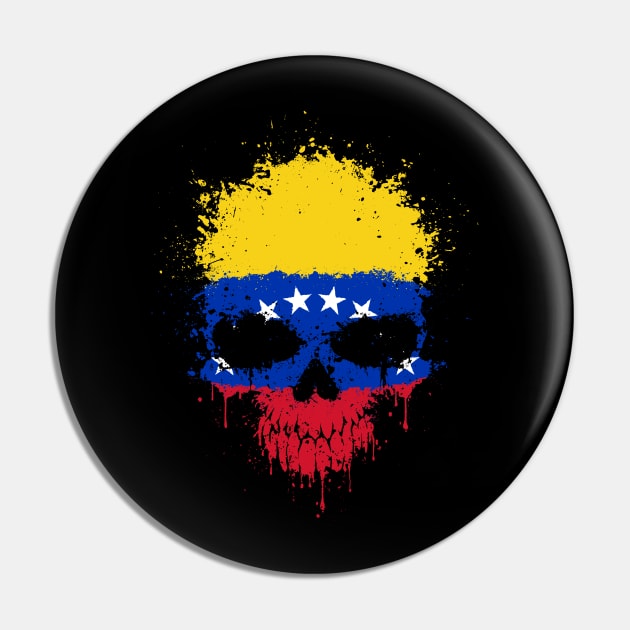 Chaotic Venezuelan Flag Splatter Skull Pin by jeffbartels