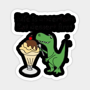 Funny Green T-Rex Dinosaur Eating Ice Cream Magnet