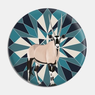 Oryx Antelope From Africa Blue Geometric Background Pin