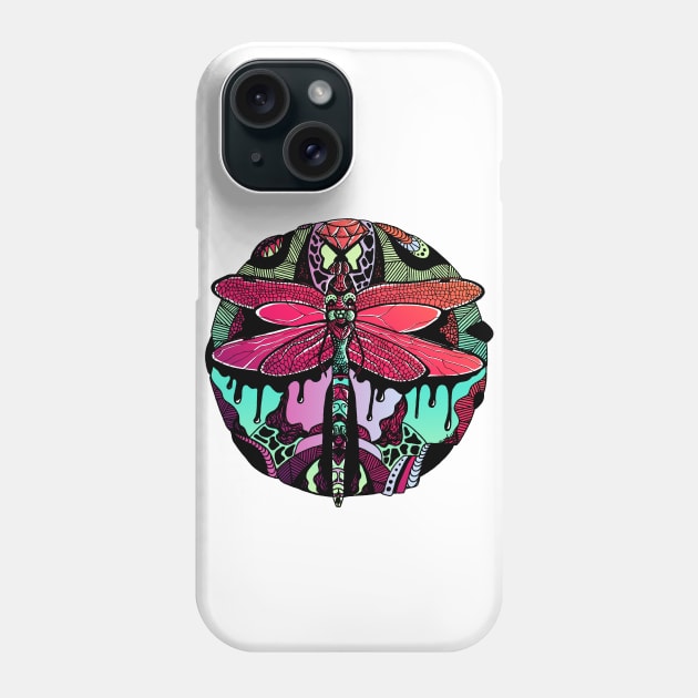 Blue Red Blend Circle of the Dragonfly Phone Case by kenallouis