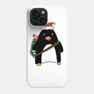 Christmas Penguin with santa hat and present Phone Case