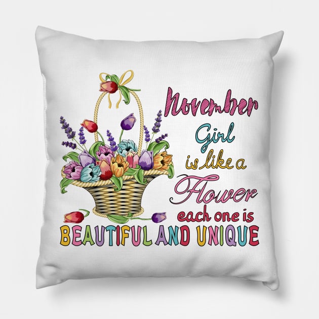 November Girl - Flower Basket Pillow by Designoholic