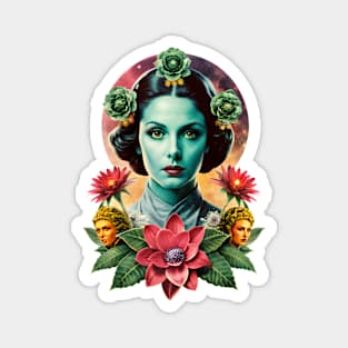 Alien Flowers Retro Fururistic Flower Girl Magnet