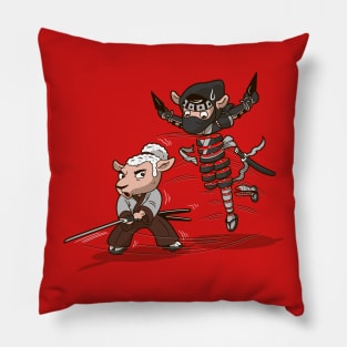 Ninja Versus Samurai Funny Cute Original Japanese Warrior Cartoon Pillow