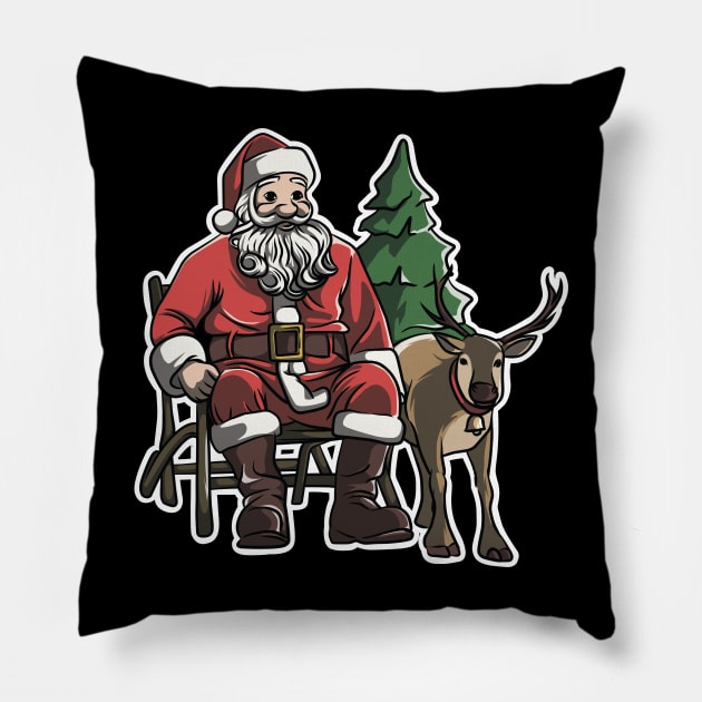 Santa and Magic Deer Pillow by Smilesmile