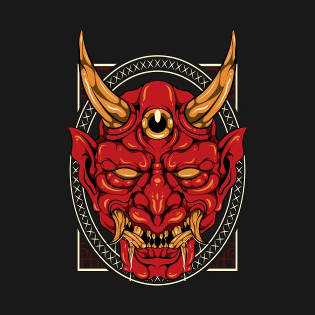 Japanese Demon Art Mask Devil Oni Harajuku T-Shirt by biNutz