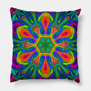 Psychedelic Hippie Flower Orange Teal and Purple Pillow