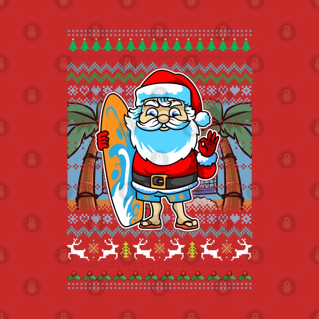 Surfer Santa Claus Surf Ugly Christmas Sweater Pattern by E