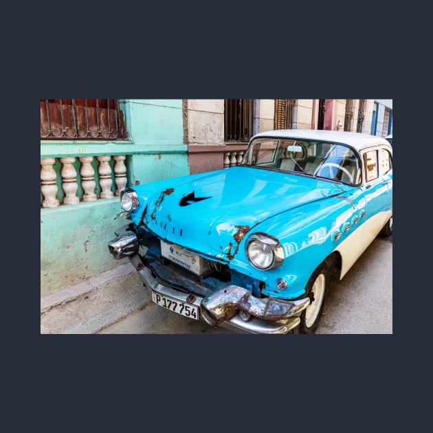 Blue And White Car In Havana Cuba by tommysphotos