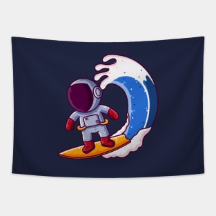 Cute Astronaut Surfing Cartoon Tapestry