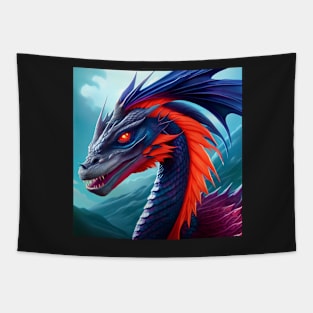 Serpentine Blue Dragon with Red Fins Tapestry