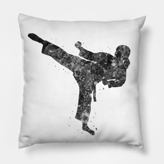 Taekwondo girl black and white Pillow by Yahya Art