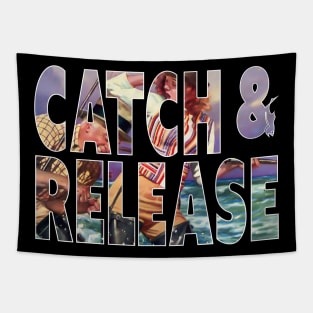 Catch and Release Fisherman Hooks Woman's Clothes While Ocean Fishing Tapestry