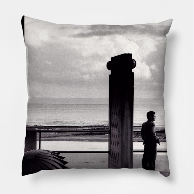 Man taking in the view on the sea front at Swansea, Wales - 1996 Pillow by richflintphoto