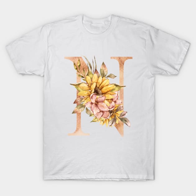 Cute Watercolor Floral Monogram Letter A T-Shirt