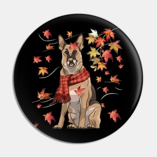 Maple Dog Leaf Fall Hello Autumn Funny German Shepherd Lover Pin