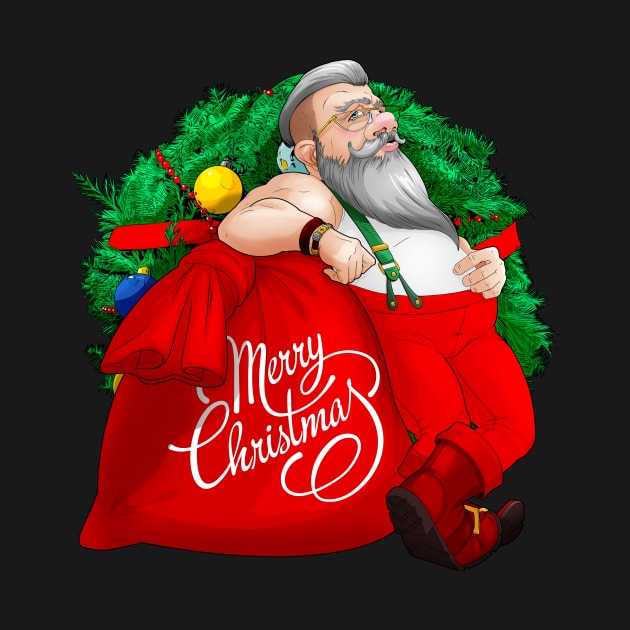 Merry Xmas Santa with presents bag by ZodiaCult