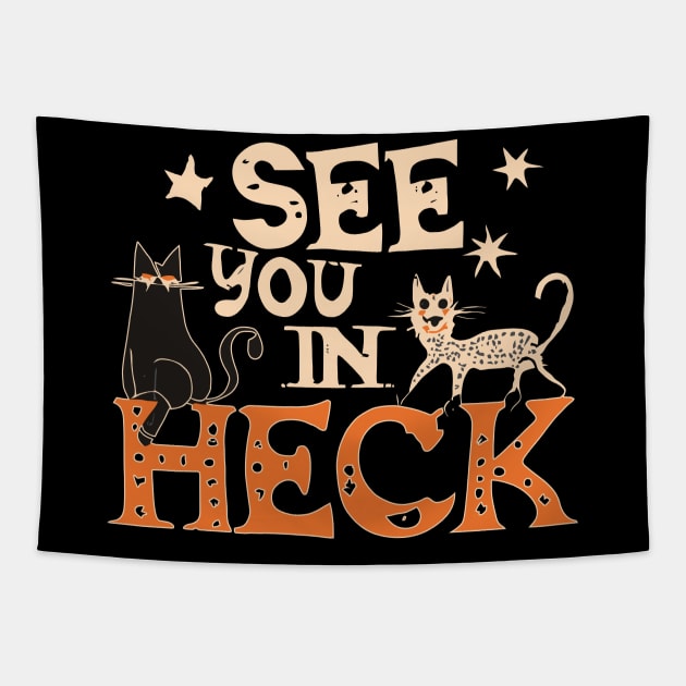 see you in heck retro halloween Tapestry by Space Monkeys NFT