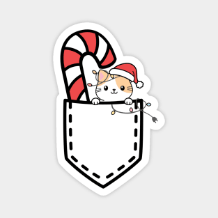 Christmas Cat in Pocket with Candy Cane Magnet