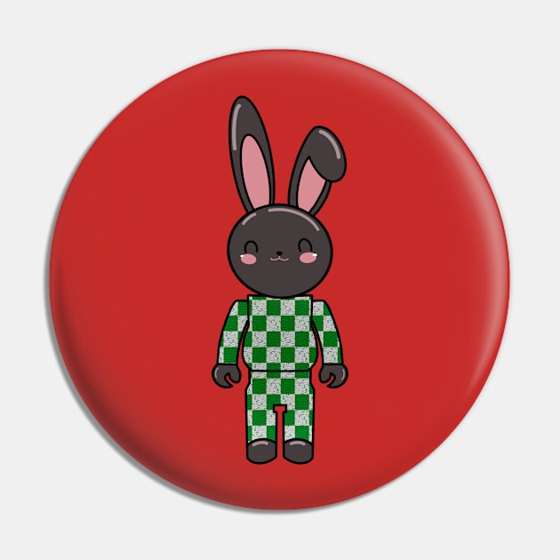 Bunny in checkered jumpsuit Pin by Belinda Art Cottage