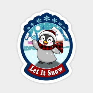 Let it snow Kawaii Penguin Christmas holiday snowflake design Magnet