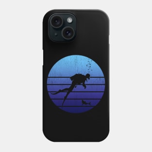 Cool Retro Distressed Blue Ocean Sunset Scuba Diver Phone Case