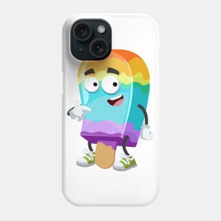 cartoon rainbow colors ice cream on a stick mascot showing himself Phone Case