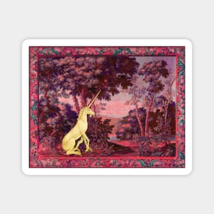 UNICORN IN WOODLAND LANDSCAPE AMONG GREENERY AND TREES Pink Blue Hues Magnet