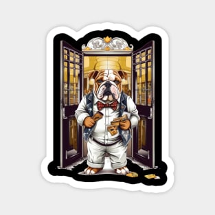 Accountant English Bulldog t-shirt design, a bulldog wearing a bowtie and holding a cash envelope Magnet