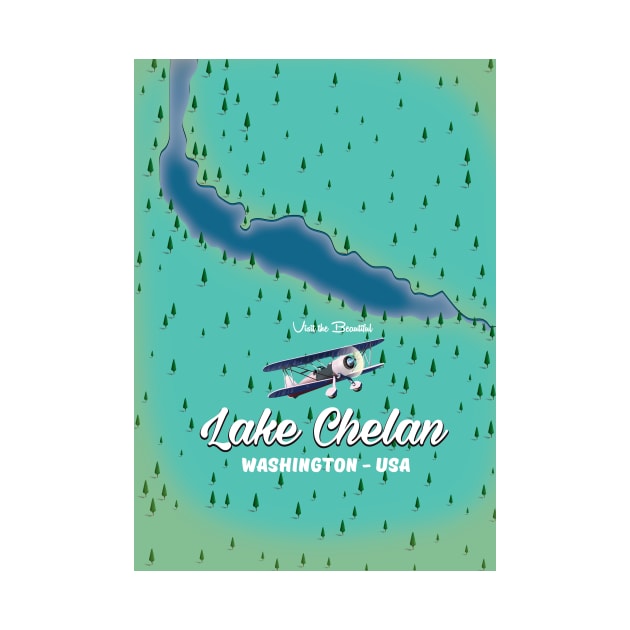 Lake Chelan Washington USA map by nickemporium1