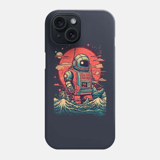 Robot crashing through the waves Phone Case by obstinator