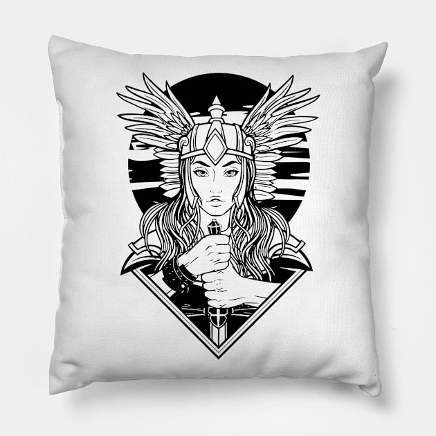 Valkyrie Illustration Pillow by madeinchorley