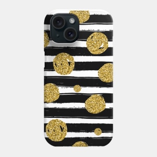Glitter Chic Pattern 03 | Black Lines with gold polka dots Phone Case
