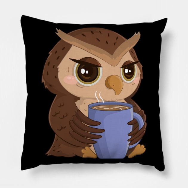 Cute Coffee Owl Pillow by HamilcArt